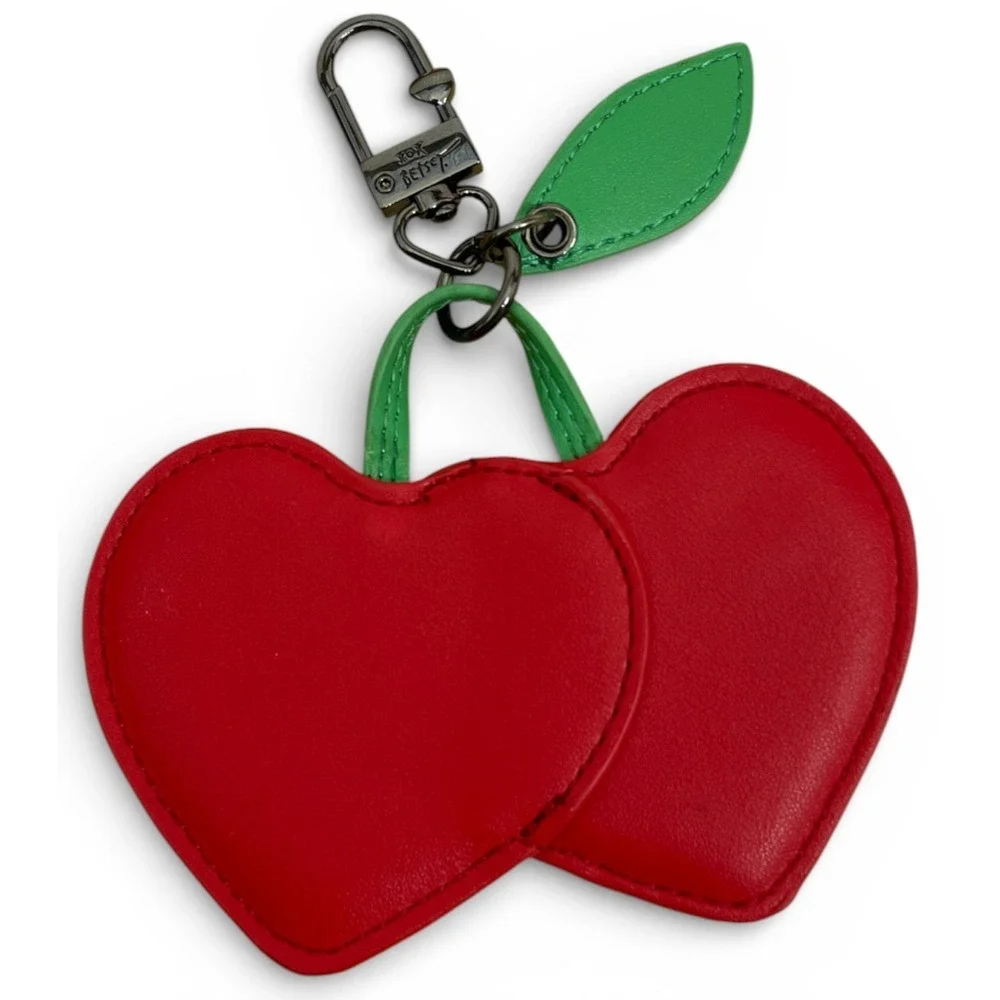 Betsey Johnson Cherry Heart Bag Charm Red Green Purse XOXO